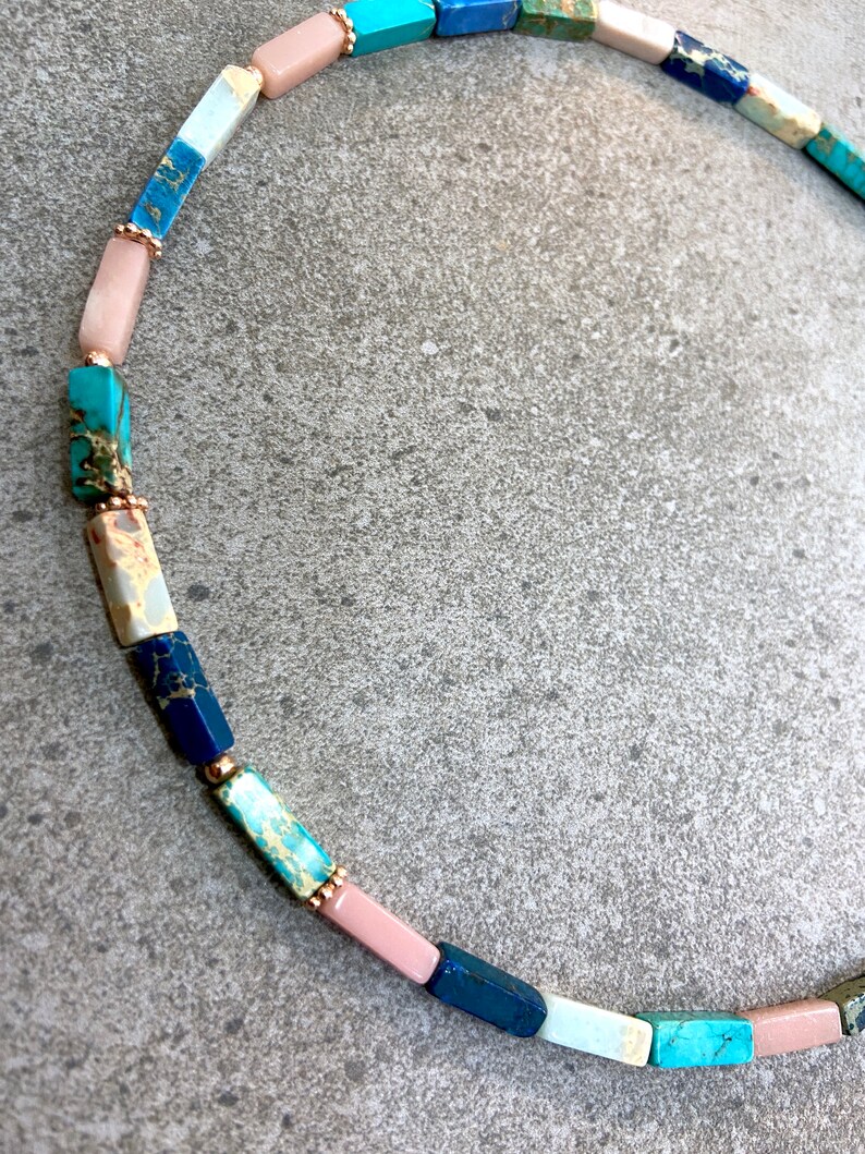 Turquoise Lapis Quartz Necklace 925 Solid Sterling Silver Rose Gold Vermeil Colorful Summer Necklace