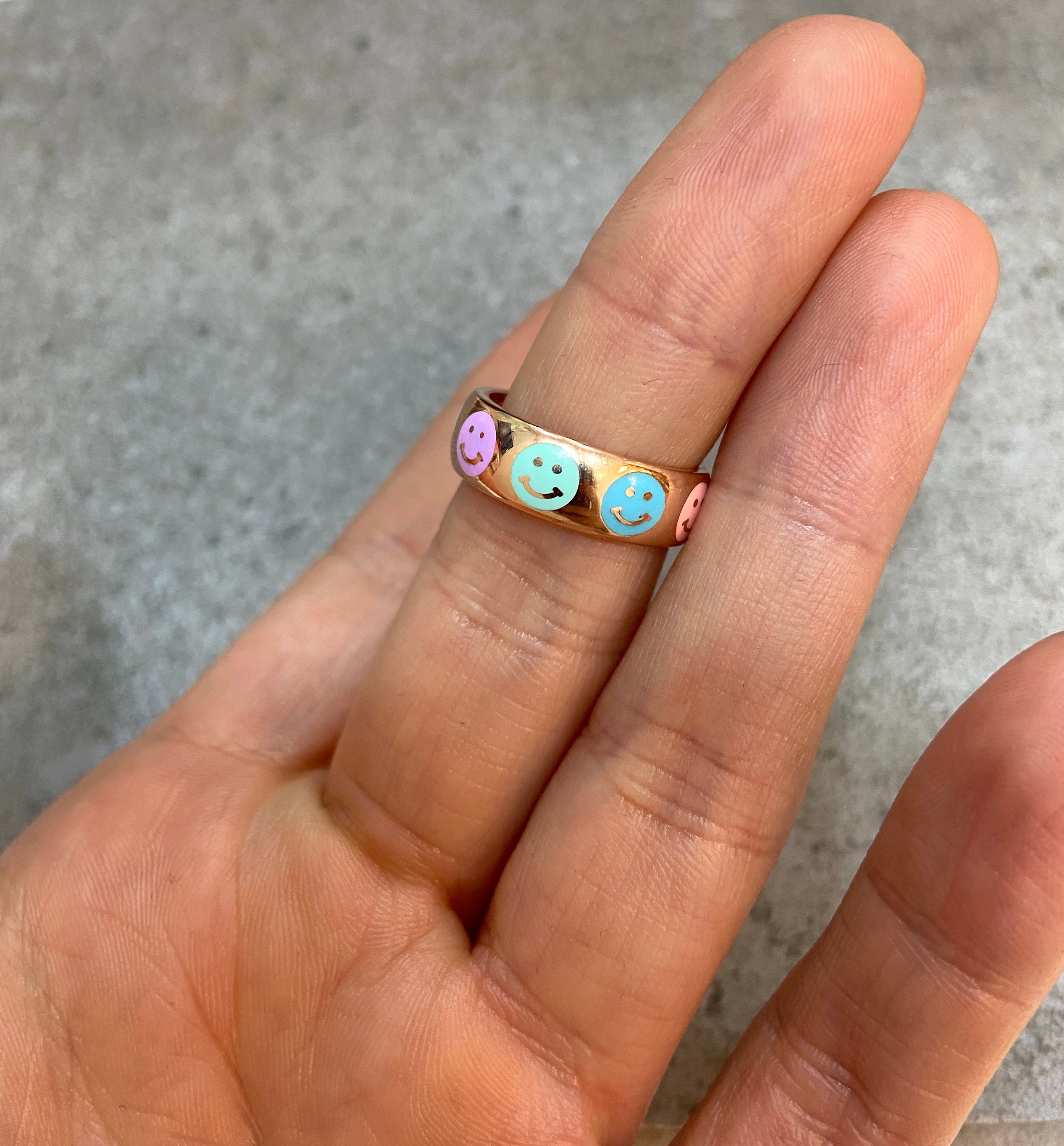 Happy Face Ring Silver Band Ring Smiley Face Ring Gold | Etsy Happy Face Ring Silver Band Ring Smiley Face Ring Gold | Etsy