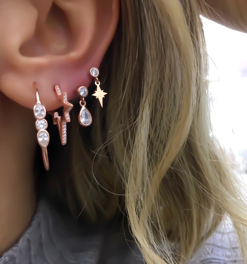 Northern Star Earrings Silver Cubic Zirconia Gemstone 14K Rose Gold Plated