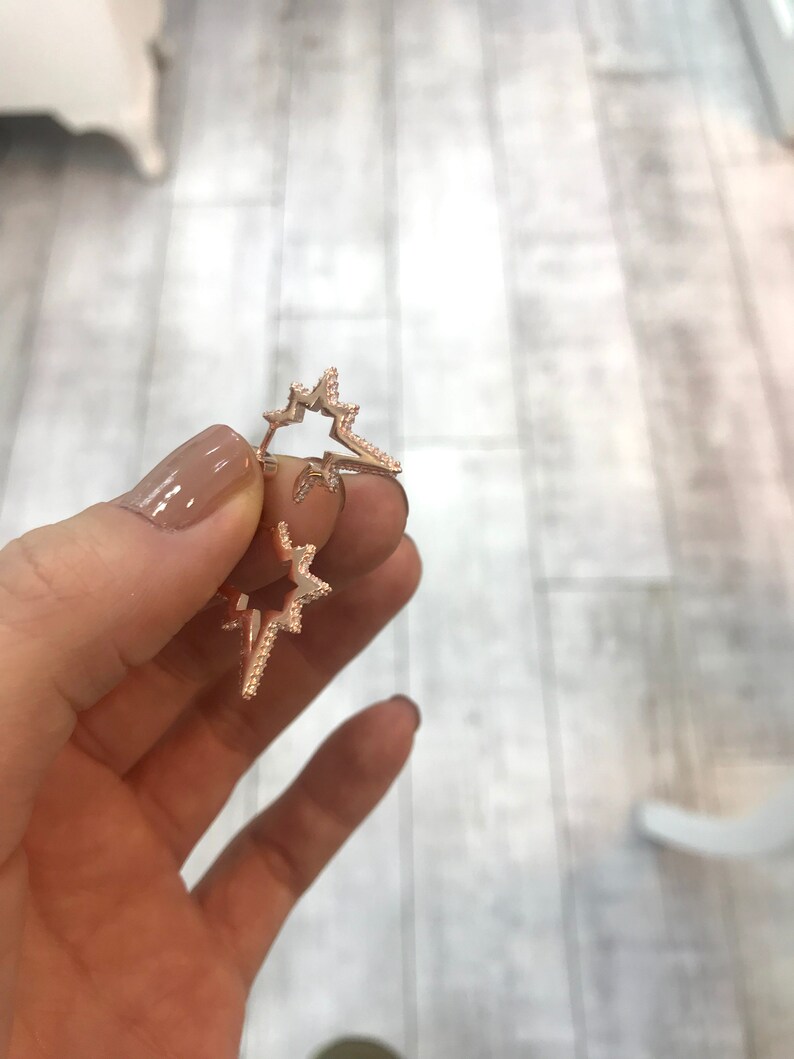 Northern Star Earrings Silver Cubic Zirconia Gemstone 14K Rose Gold Plated