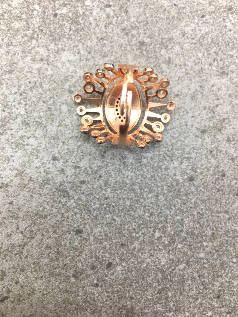 Statement Ring Cubic Zirconia White Black 925 Silver Ring 14K Rose Gold Plated