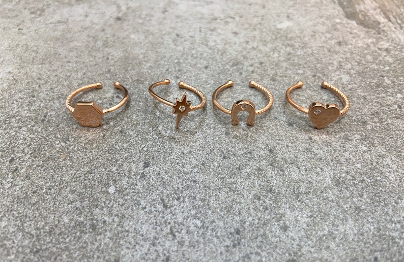 Adjustable Ring Gold Stackable Ring Mini Charm Ring Silver Minimal Ring Horseshoe Ring