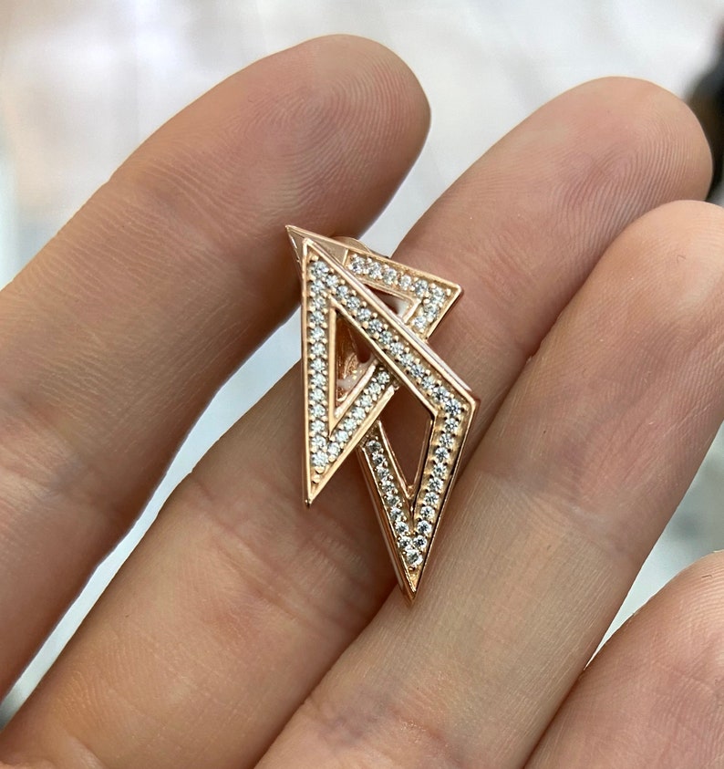 Double Triangle Statement Earring 925 Solid Sterling Silver Clear CZ Gemstone Geometric Earring Rose Gold Vermeil