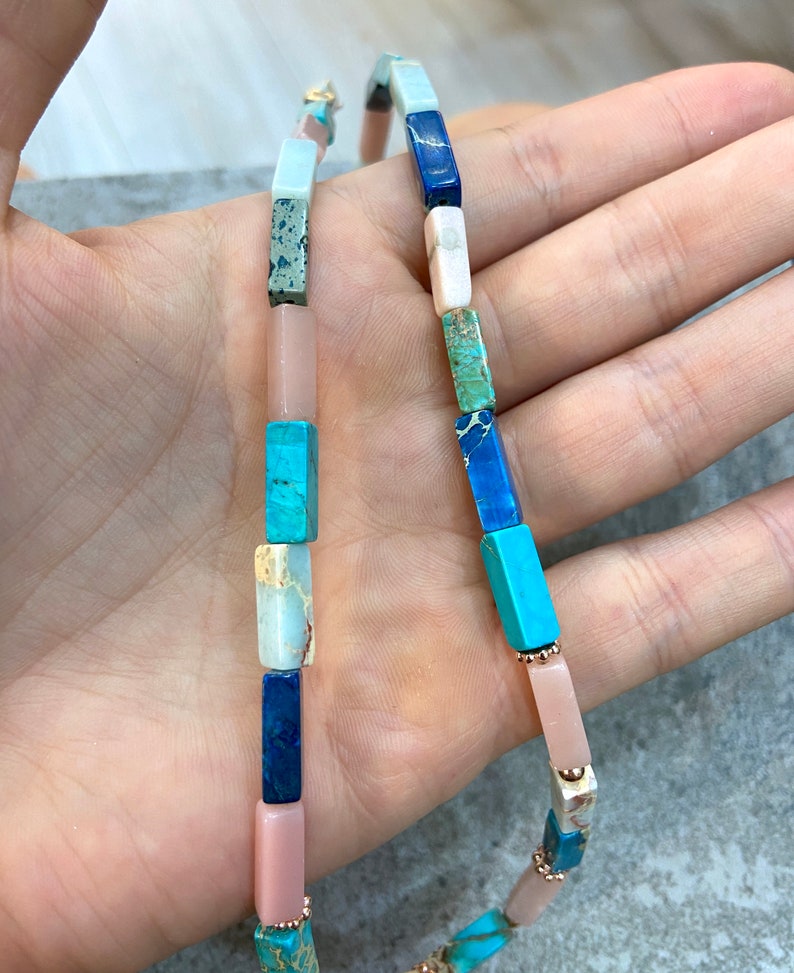 Turquoise Lapis Quartz Necklace 925 Solid Sterling Silver Rose Gold Vermeil Colorful Summer Necklace