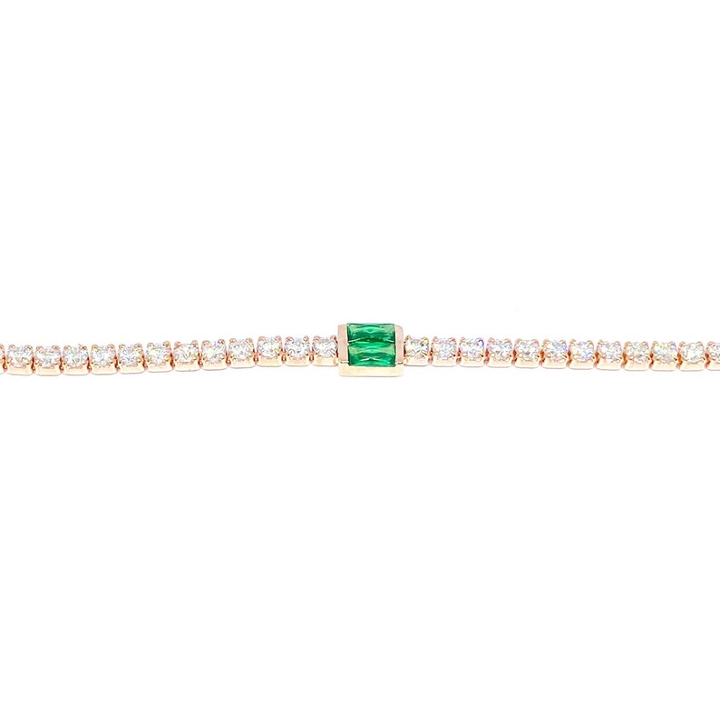 Green Baguette Stone Tennis Choker Zirconia Gemstone 925 Solid Sterling Silver Rose Gold Vermeil