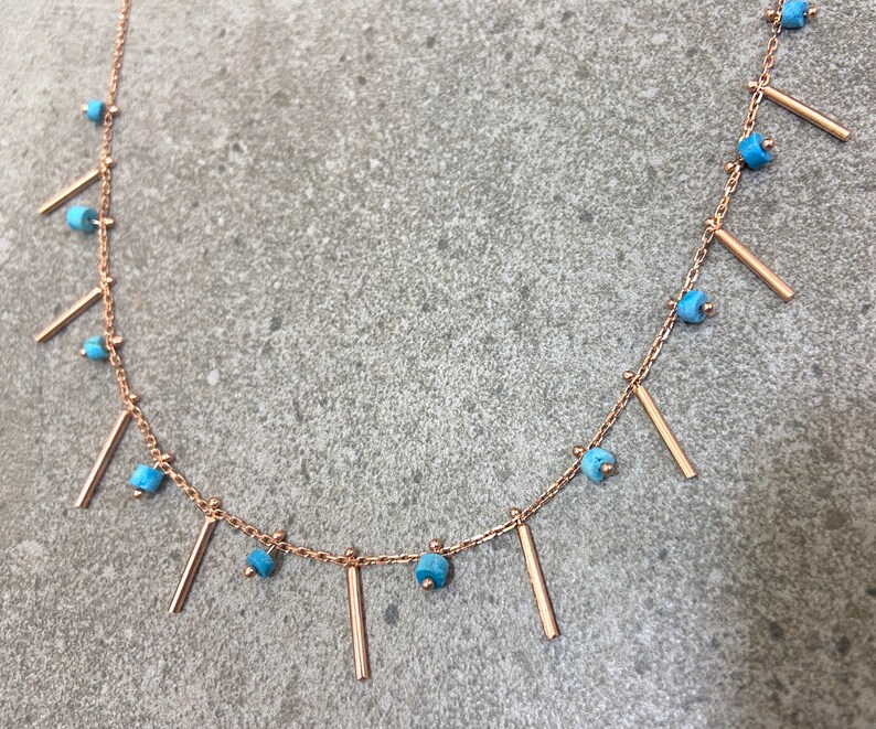Sticks Turquoise Beaded Necklace 925 Solid Sterling Silver Layering Summer Necklace