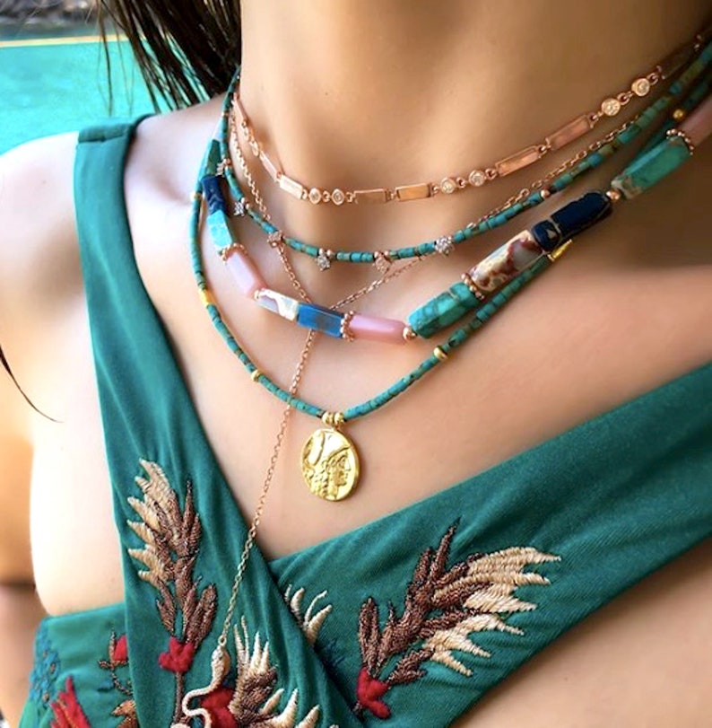 Turquoise Lapis Quartz Necklace 925 Solid Sterling Silver Rose Gold Vermeil Colorful Summer Necklace