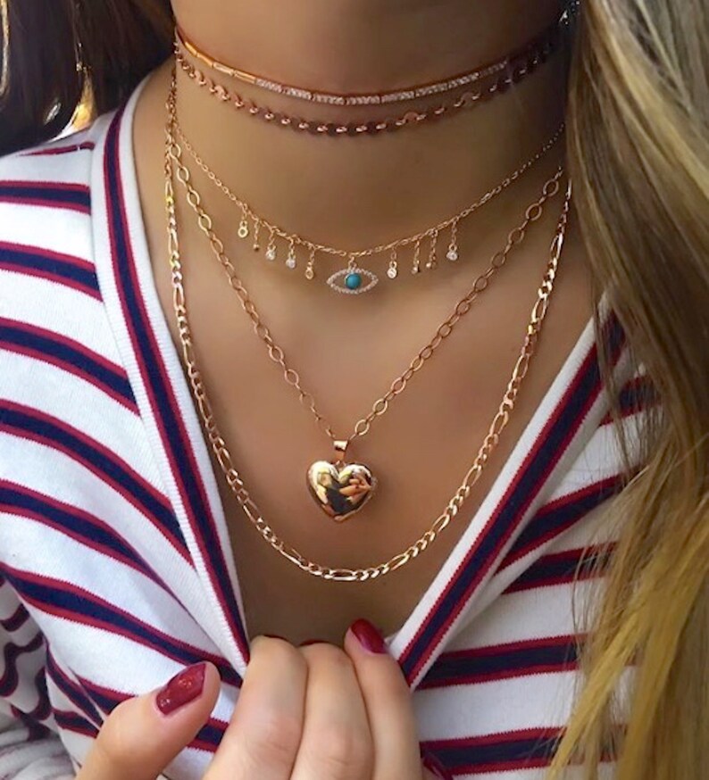 Figaro Chain Necklace 925 Silver 14K Rose Gold Vermeil 22 Etsy