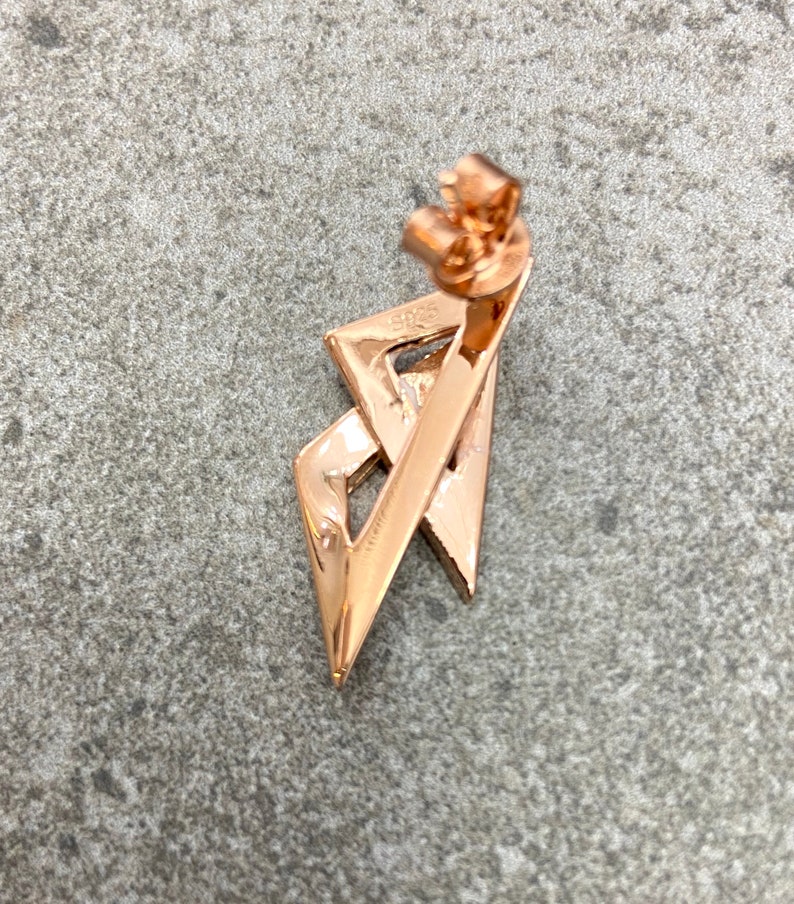 Double Triangle Statement Earring 925 Solid Sterling Silver Clear CZ Gemstone Geometric Earring Rose Gold Vermeil