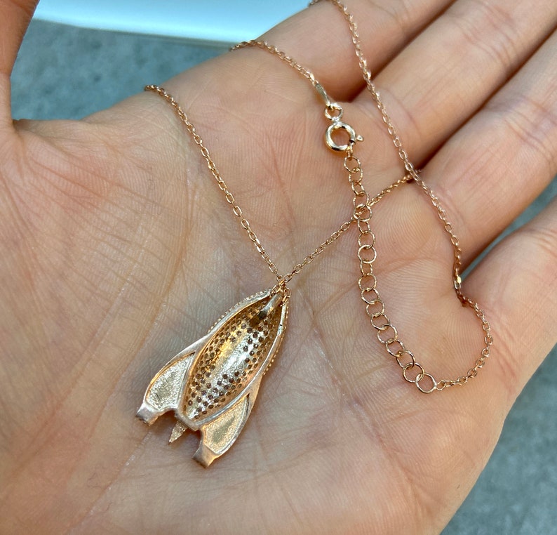 Big Spaceship Pendant Necklace 925 Solid Silver Necklace Rose Gold Vermeil Statement Necklace Cubic Zirconia Gemstone