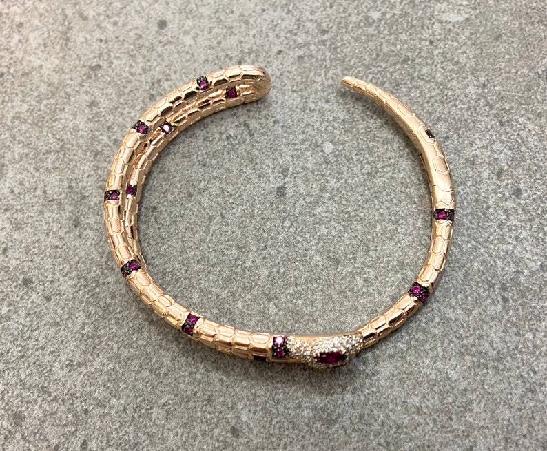 925 Solid Sterling Silver Bracelet Rose Gold Vermeil Cubic Zirconia Gemstone Bangle Green Pink Snake Cuff Bracelet