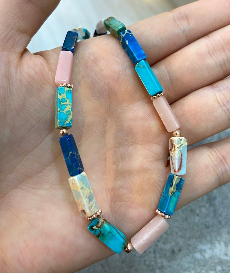 Turquoise Lapis Quartz Necklace 925 Solid Sterling Silver Rose Gold Vermeil Colorful Summer Necklace