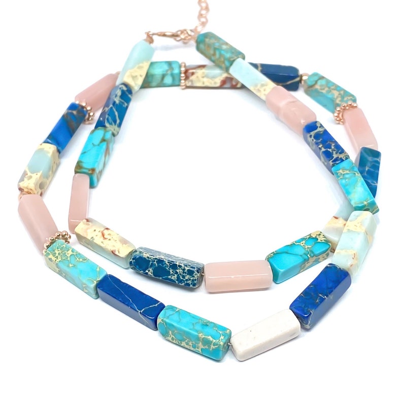 Turquoise Lapis Quartz Necklace 925 Solid Sterling Silver Rose Gold Vermeil Colorful Summer Necklace