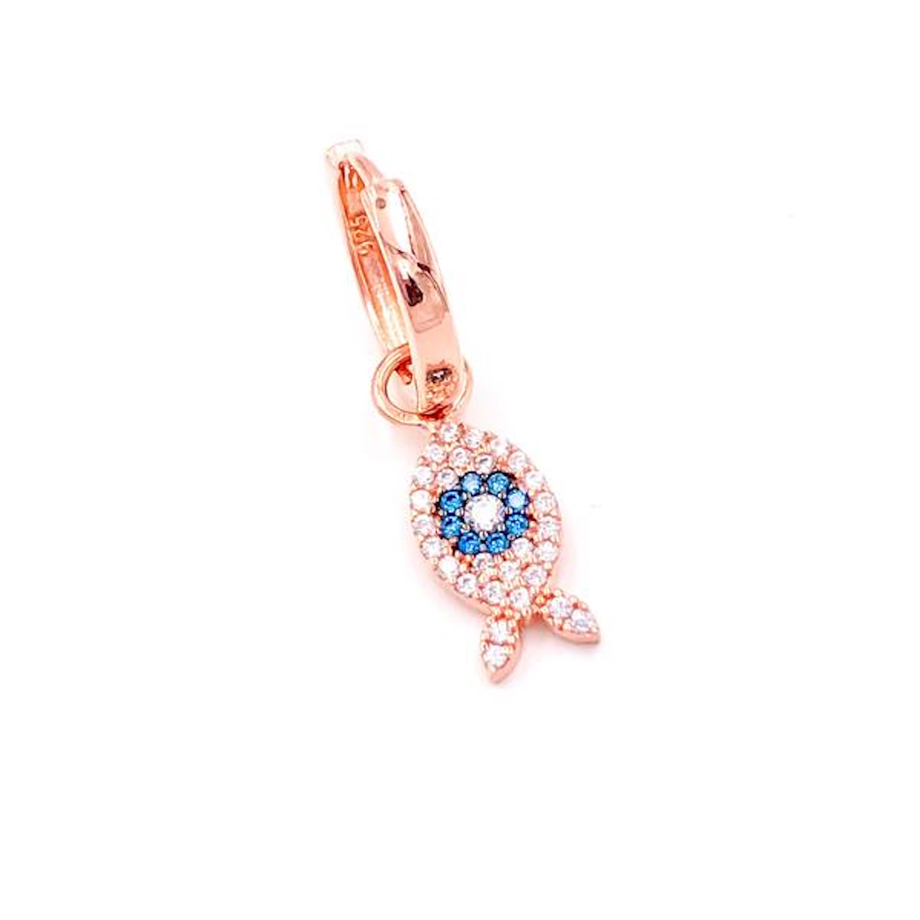 Fish Huggie Earrings 925 Solid Silver CZ Gemstone Rose Gold Plated