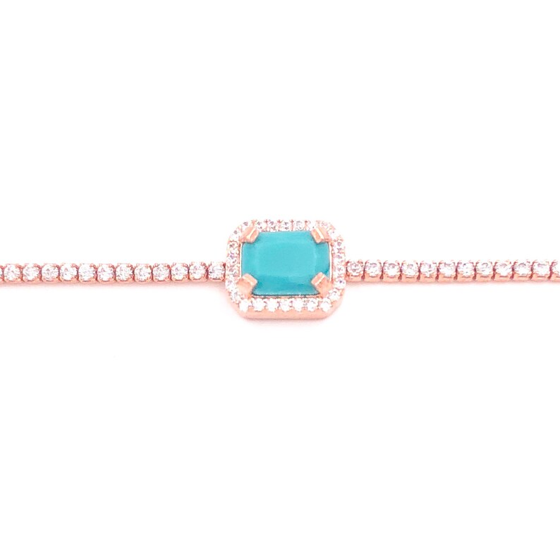 Baguette Tennis Bracelet Colorful Cubic Zirconia 925 Silver Gemstone 14k Rose Gold
