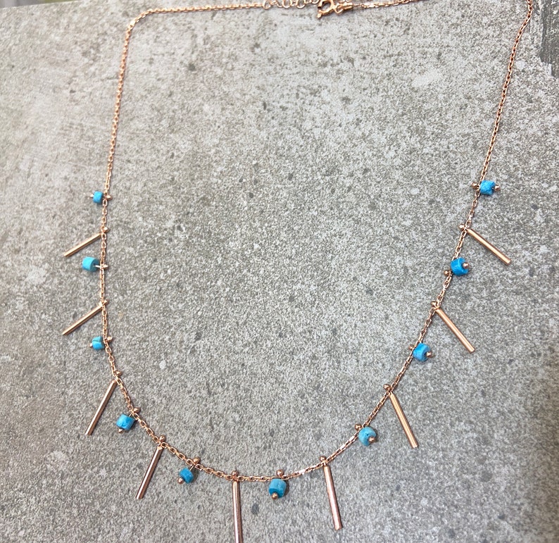 Sticks Turquoise Beaded Necklace 925 Solid Sterling Silver Layering Summer Necklace
