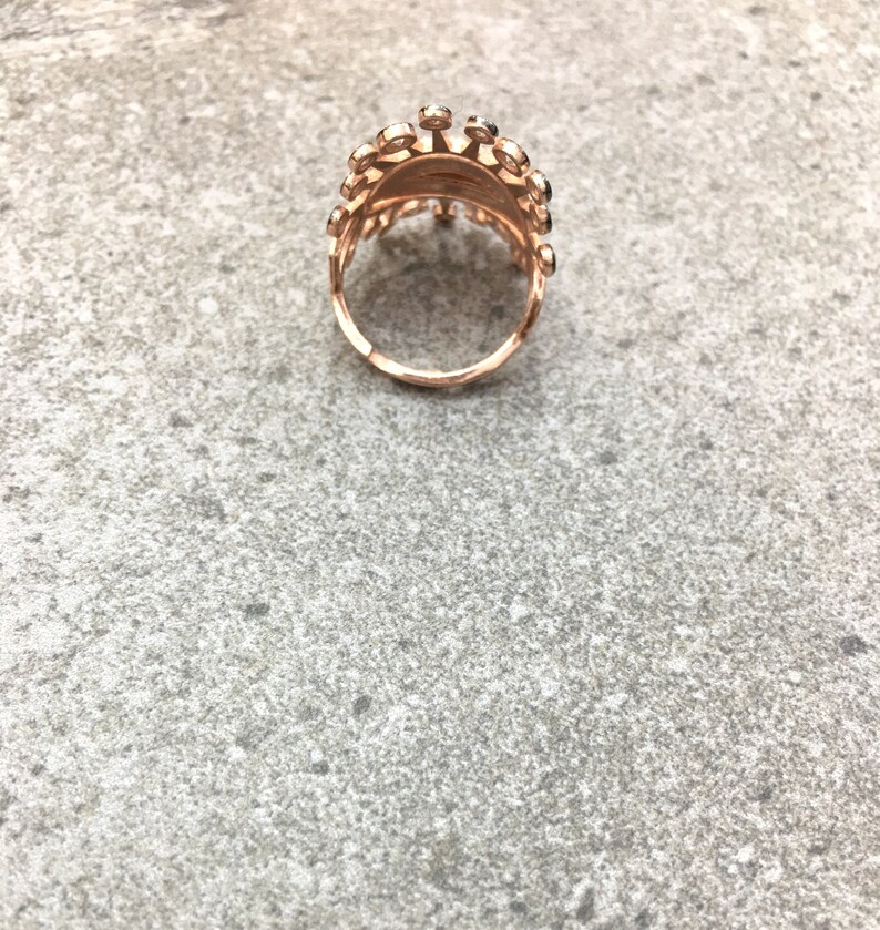 Statement Ring Cubic Zirconia White Black 925 Silver Ring 14K Rose Gold Plated