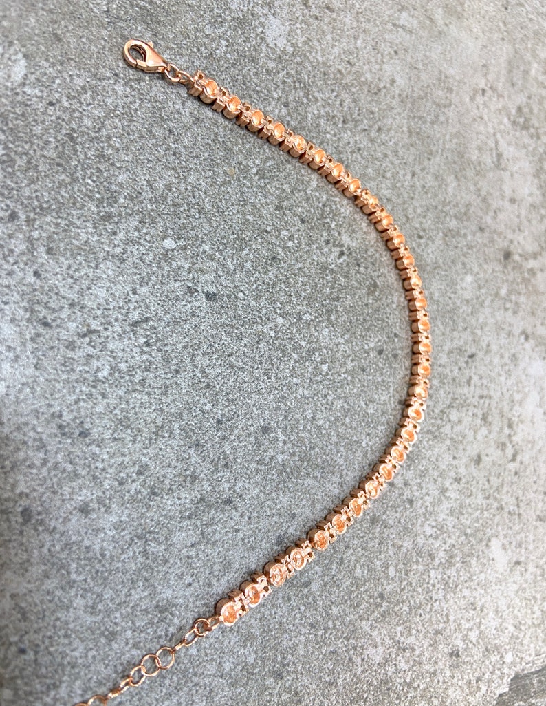 Dainty Ball Chain Bracelet 925 Solid Sterling Silver Clear Zirconia Gemstone Rose Gold Vermeil Adjustable Chain