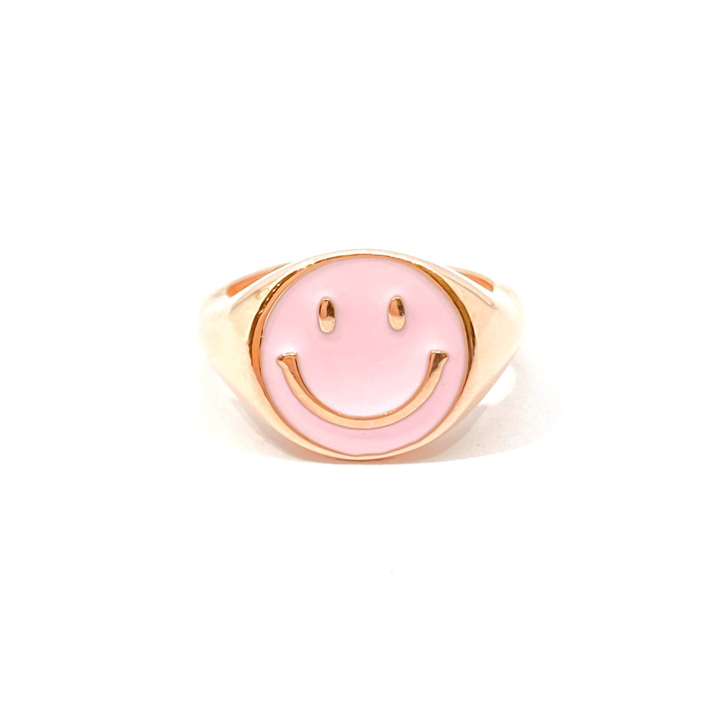 Happy Face Ring Signet Ring Smiley Face Ring Silver Band Etsy