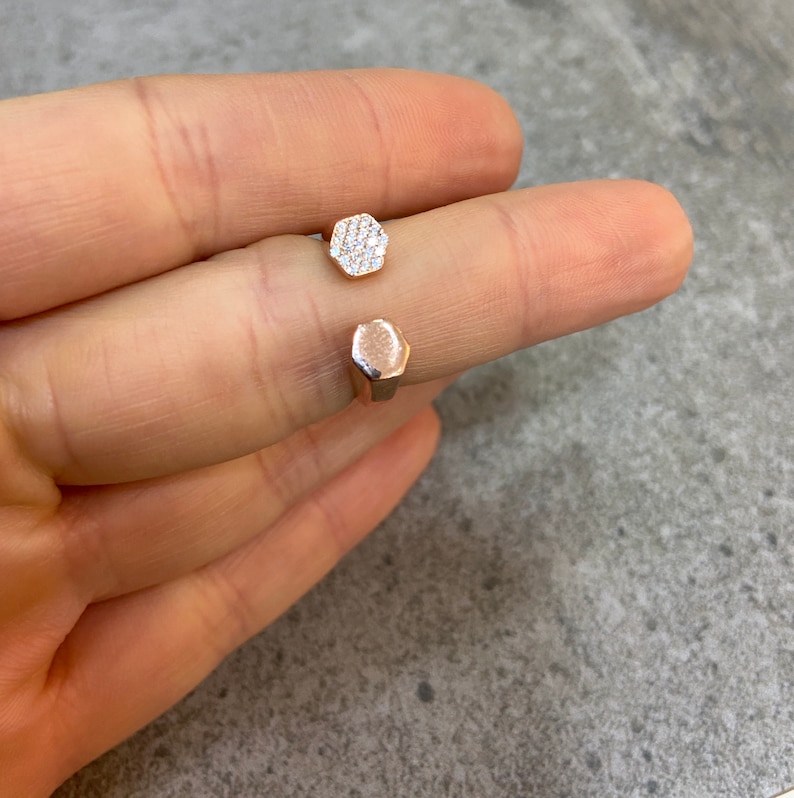 Pinky Finger Ring Zircon Bezel Ring Hexagon Ring Dainty Little Finger Ring Rose Gold Vermeil Ring 925 Silver Open Ring
