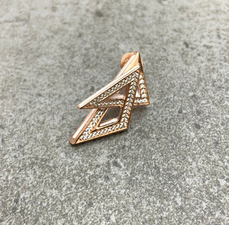 Double Triangle Statement Earring 925 Solid Sterling Silver Clear CZ Gemstone Geometric Earring Rose Gold Vermeil