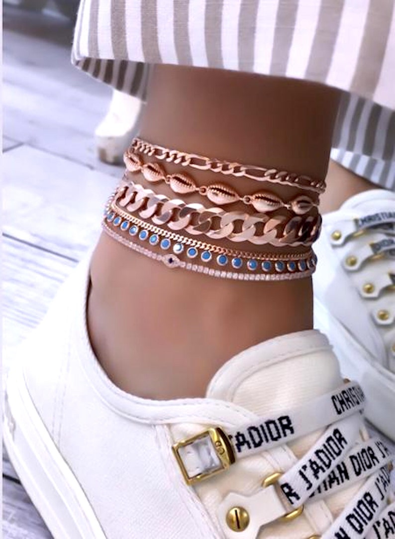 lycia jewelry Anklet Figaro Chain Silver 14K Rose Gold Plated