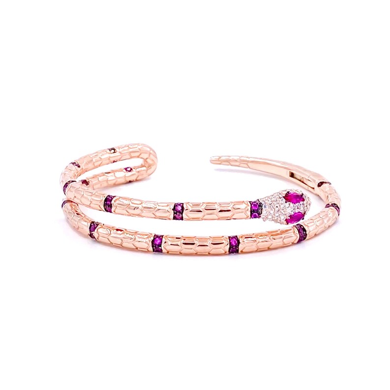 925 Solid Sterling Silver Bracelet Rose Gold Vermeil Cubic Zirconia Gemstone Bangle Green Pink Snake Cuff Bracelet