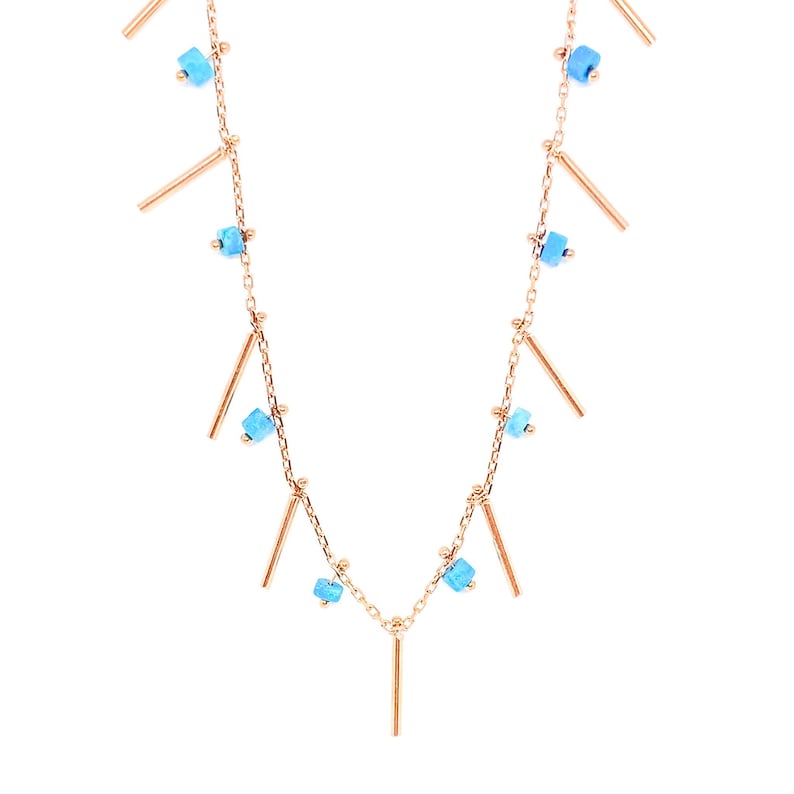 Sticks Turquoise Beaded Necklace 925 Solid Sterling Silver Layering Summer Necklace