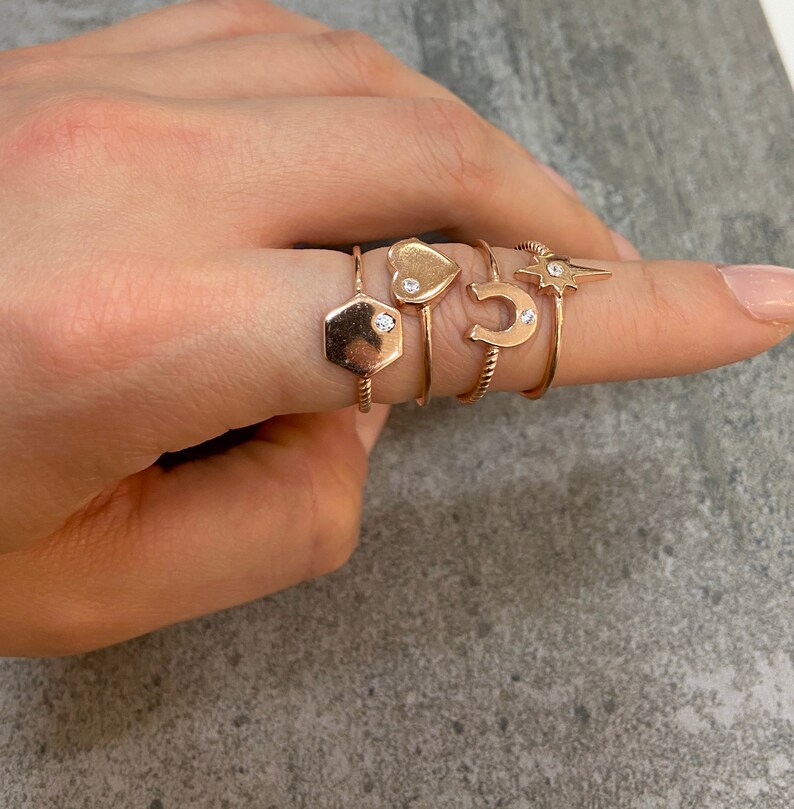 Adjustable Ring Gold Stackable Ring Mini Charm Ring Silver Minimal Ring Horseshoe Ring