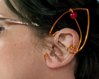 Pair of Customized Burnt Orange Slide over Enameled Copper Ear Elf Ear Cuffs With Single Bead Detail Choose Your Own Colors Elf Ears