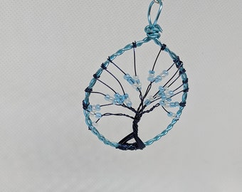 Winter Tree of Life Wire Wrapped Pendant with Blue and White Ice Accents