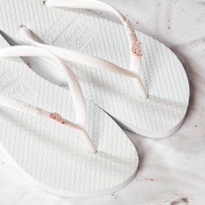 The Bride Rose Gold White Wedding Flip Flops Gift Favour