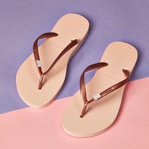 Bridal White Wedding Flip Flops Gift Favour Bride Squad Rose Gold Idea