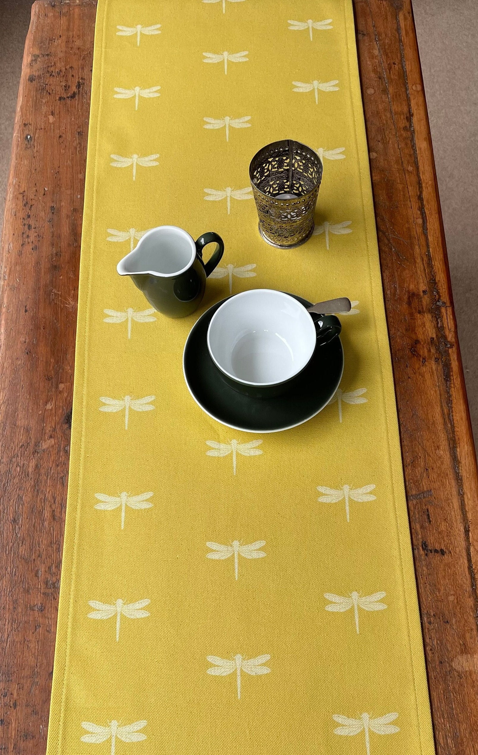 Short Yellow Dragonfly Table Runner Handmade From Organic Cotton 100 Cm Long and 30 Cm Wide Etsy