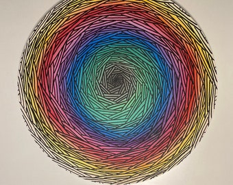 Rainbow Weave - original painting by Nick Metcalf on 20” round canvas