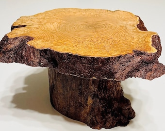 Mini cherry burl table 6” tall handcrafted by Nick Metcalf