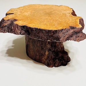 Mini cherry burl table 6” tall handcrafted by Nick Metcalf