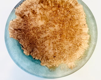 Maple Burl wood and epoxy lazy Susan 15” round handcrafted by Nick Metcalf