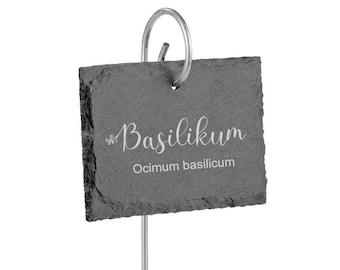 Letrero de planta de pizarra rectangular con soporte de acero inoxidable | Grabado individual | Letreros de hierbas resistentes a la intemperie | Decoración de jardines sostenible