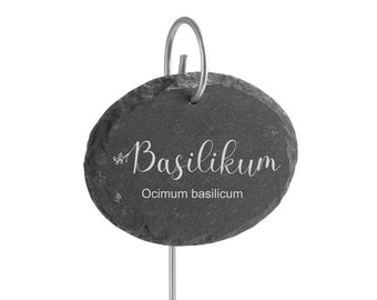Oval slate plant sign with holder – Personalized engraving for your garden | Ideal for herb beds & garden decoration | Sustainable