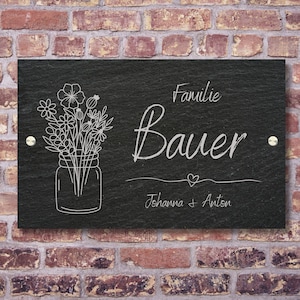 Letrero de pizarra individual para puerta de entrada | 3 tamaños | Grabado láser | Personalizable: Nombre, Calle, Símbolos y Corchete | Diseño rústico imagen 1