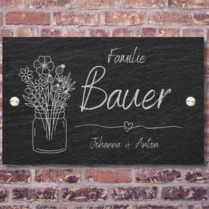 Letrero de pizarra individual para puerta de entrada | 3 tamaños | Grabado láser | Personalizable: Nombre, Calle, Símbolos y Corchete | Diseño rústico imagen 2