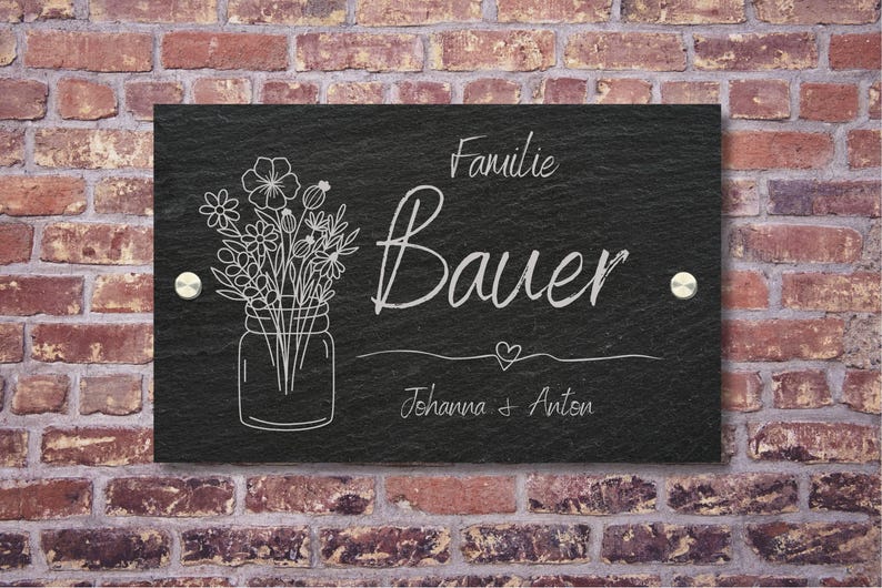 Letrero de pizarra individual para puerta de entrada | 3 tamaños | Grabado láser | Personalizable: Nombre, Calle, Símbolos y Corchete | Diseño rústico imagen 2