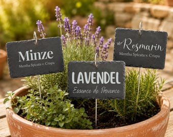 Slate Plant Sign with Metal Stake – Custom Engraving | Herb Marker | Garden Label | Weatherproof Plant Tag | Outdoor Garden Gift