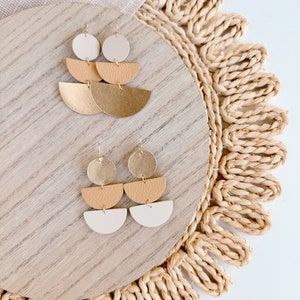 Geometric Leather Earrings: Yellow & Gold Half Circle, Lightweight