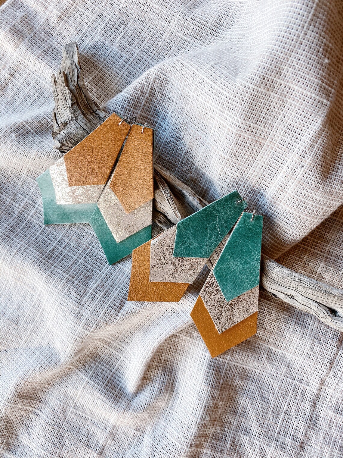 Große Honey Yellow & Seafoam Grün Geometrische Ohrringe Big | Etsy