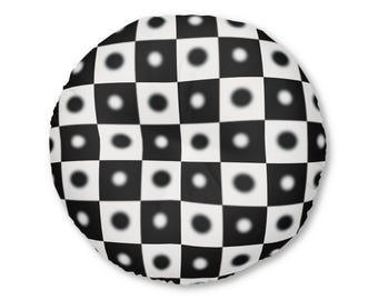 Cojín de suelo acolchado con estampado de puntos a cuadros blancos y negros