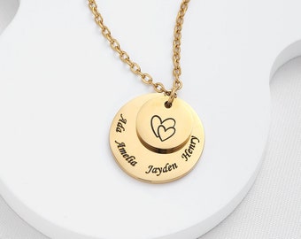 Custom Engraved Disc Necklace, Personalized Double Stacking Pendant