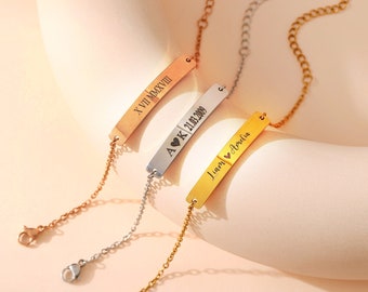 Pulsera de barra personalizada: nombre grabado, acero inoxidable