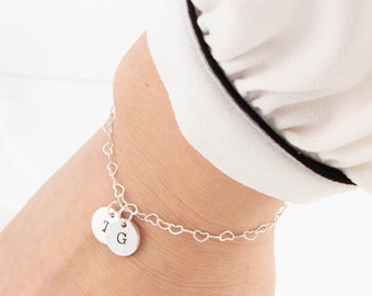 Initial bracelet,  Personalized Bracelet, Letter Bracelet, Name Bracelet, Heart Chain Bracelet, Gift For Mum, Mother's Day Gift